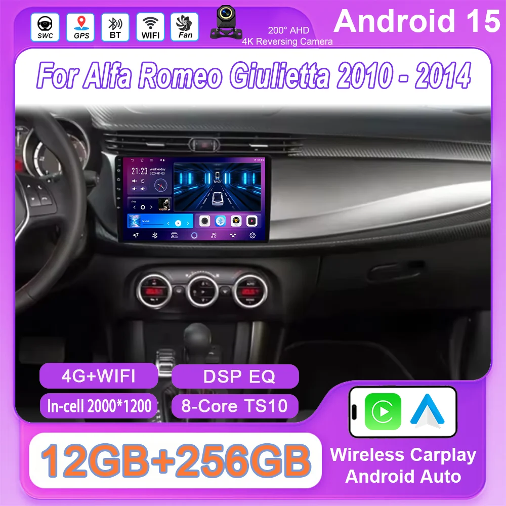 Carplay android rádio estéreo do carro para alfa romeo giulietta 2010 - 2014 auto multimidia player navegação gps android auto 4g + wifi