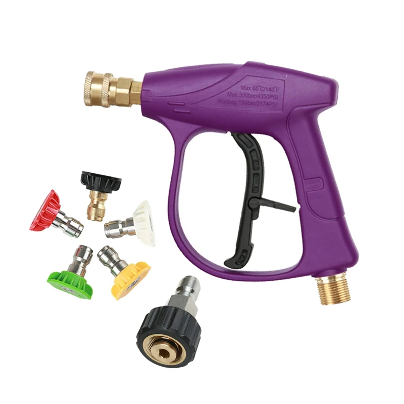 High Pressure Car Washing Auto Washer-Gun,5 Power Washer Quick Connect Nozzles Tips,M22 14 Swivel 3/8 Inch Plug,3000 Psi,Purple