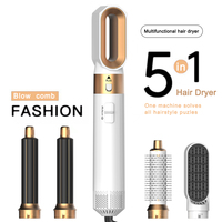 Multifunctional 5 in 1 Hot Air Hair Brush Dryer, Straightener & Curler, Portable Ionic Styler for Home & Travel Use