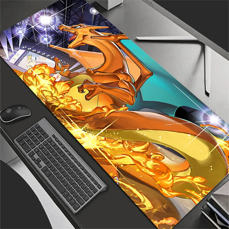 XXL Mouse Pad Anime Gamer Computer Mousepad Gaming Accessories Tablet Varmilo Keyboard Edge White P-Pokemons Charizard Mausepad