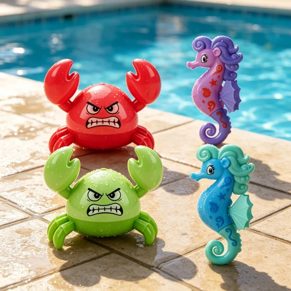4pcs Sinking Pool Dive Toys Cute Cartoon Crab and Seahorse Swimming Water Toys for Kids Underwater Diving Retrieval Game