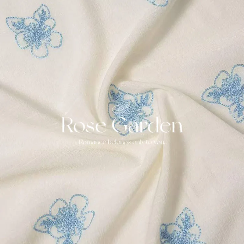 L100XW130CM Chiffon Fabric Cord Stitch Embroidered Plum Blossom Country Style Spring Summer Dress Qipao Gown DIY Sewing