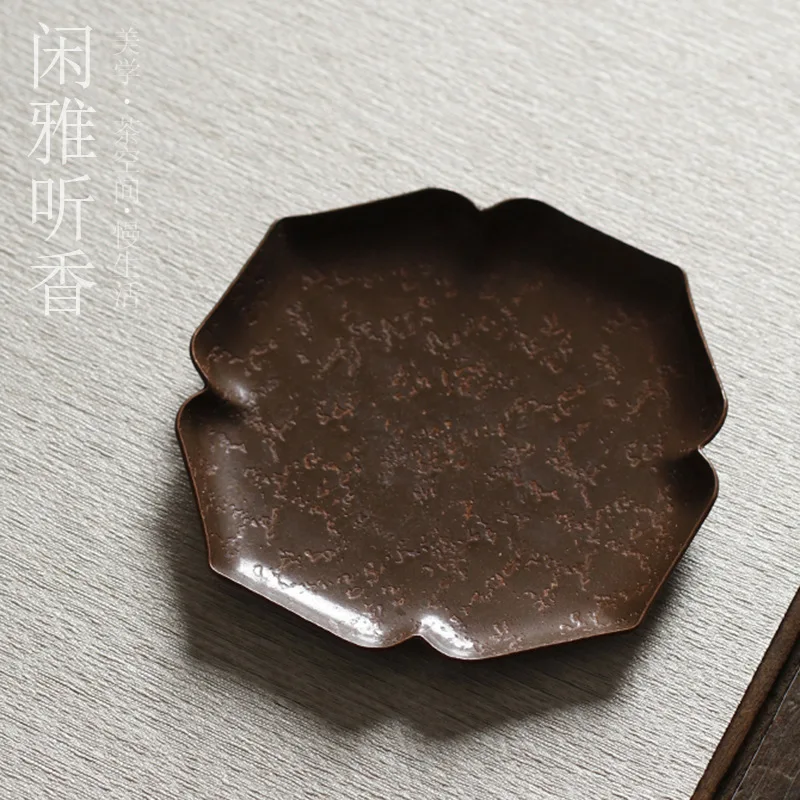 6 Style Chinese Traditional Handmade Pure Copper Tea Saucer Plum blossom Mat Begonia  Tea Set Accessories Coasters