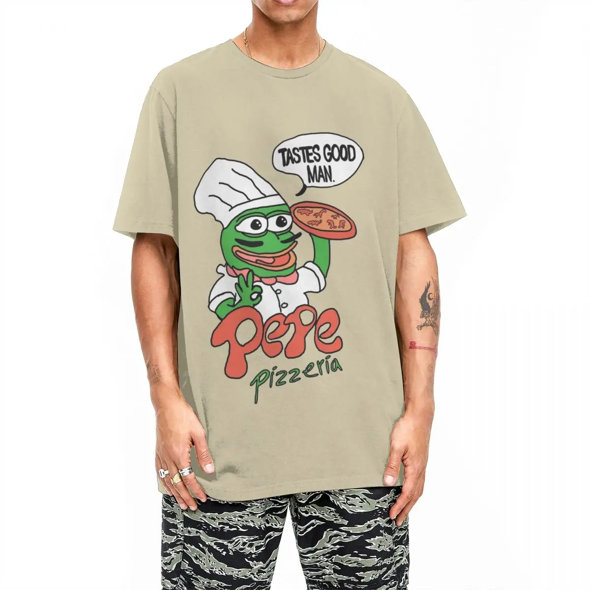 Novelty Pepe Frog Pizzeria T Shirt Men Round Neck Short Sleeve Top Tee Cotton Summer Top Tee