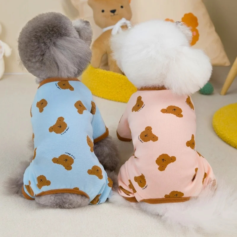 Fashion Print Dog Jumpsuit Autumn Dog Clothes Warm Soft Puppy Overalls Bear Patten Cat Pajamas Onesies Pet Jumpsuits Dog Clothes