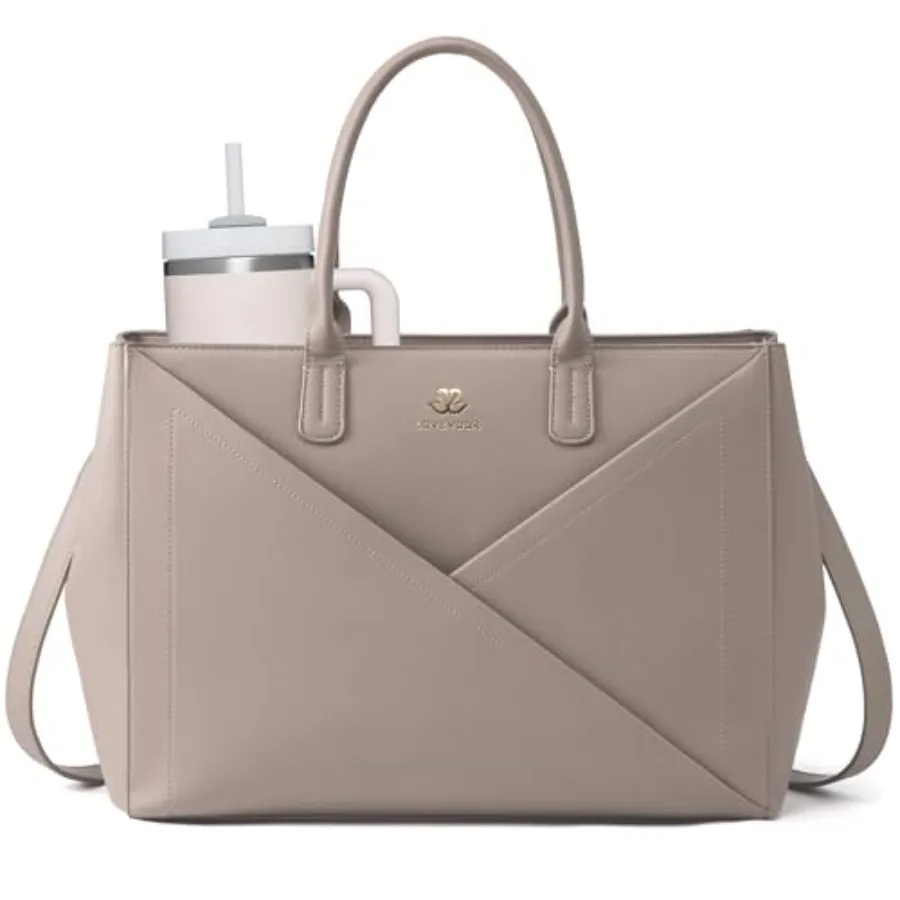 

Сумка-тоут для ноутбука для женщин с большим держателем для кружки, из искусственной кожи, водонепроницаемая, для работы, для учителей, деловая, офисная.