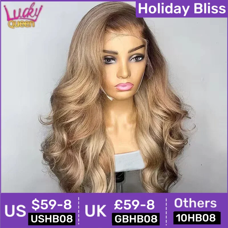

Ombre Blonde 13X4 Прозрачный парик из натуральных волос на кружеве спереди Коричневый корень Объемная волна Пепельно-русый 5X5 Парик с застежкой Предварительно выщипанный