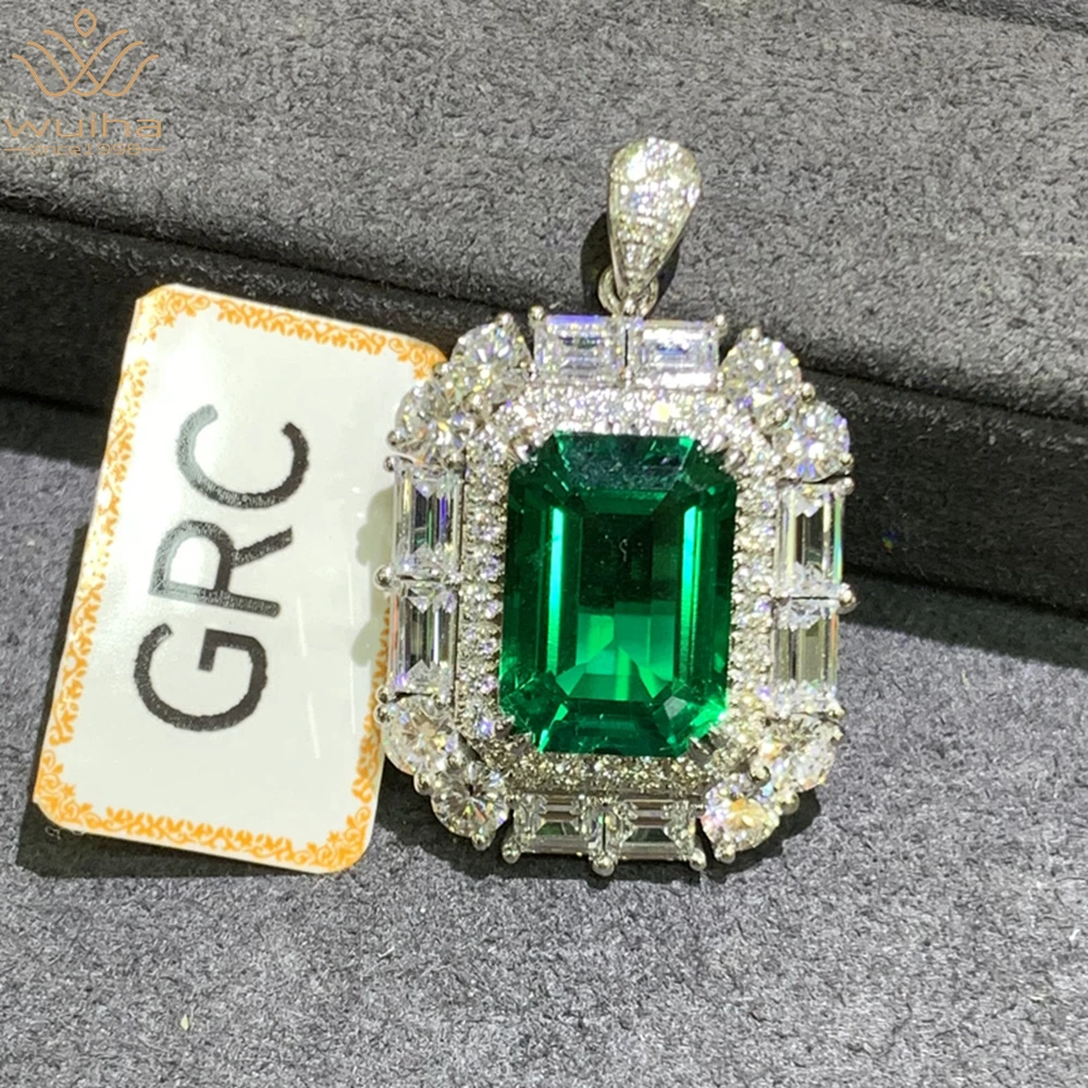 

WUIHA Solid 9K Gold 6.43CT GRC Colombia Emerald Gemstones Pendant for Women Wedding Engagement Gift Luxury Jewelry Drop Shipping