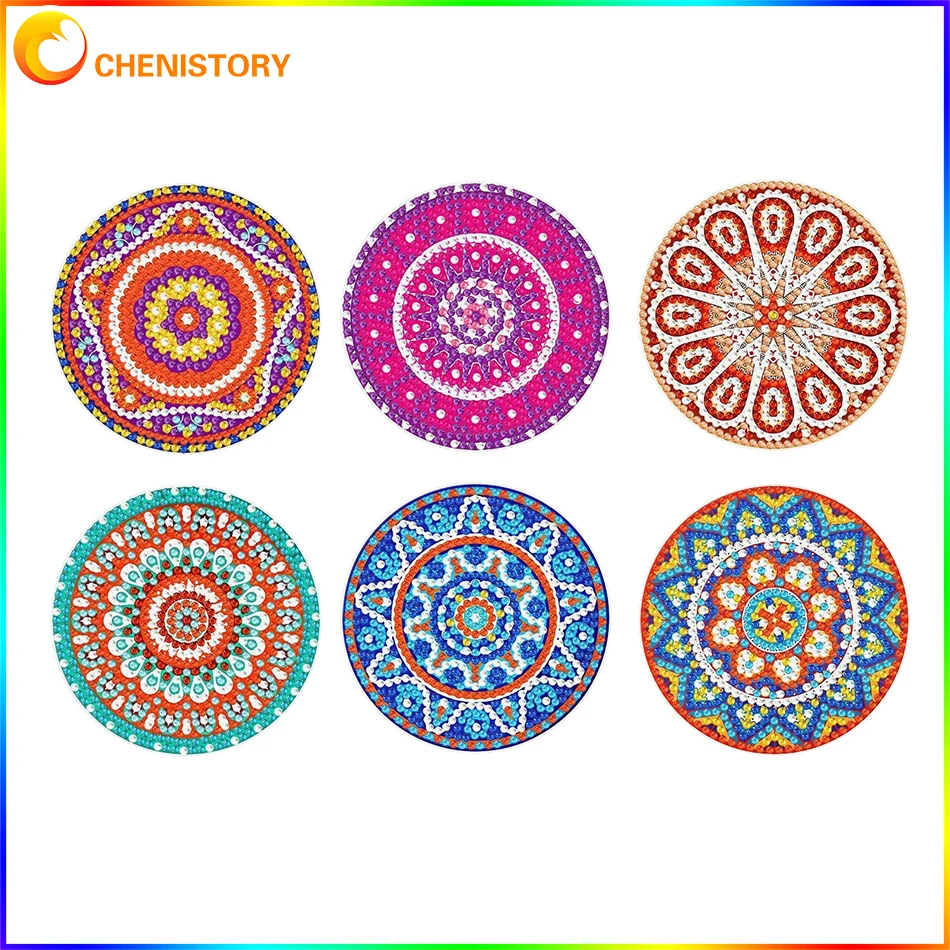 

CHENISTORY 6pc/sets Diamond Painting Coasters Kits 5D Drinks Flower DIY Coaster Diamond Art Kits For Adults Beginners Gift New