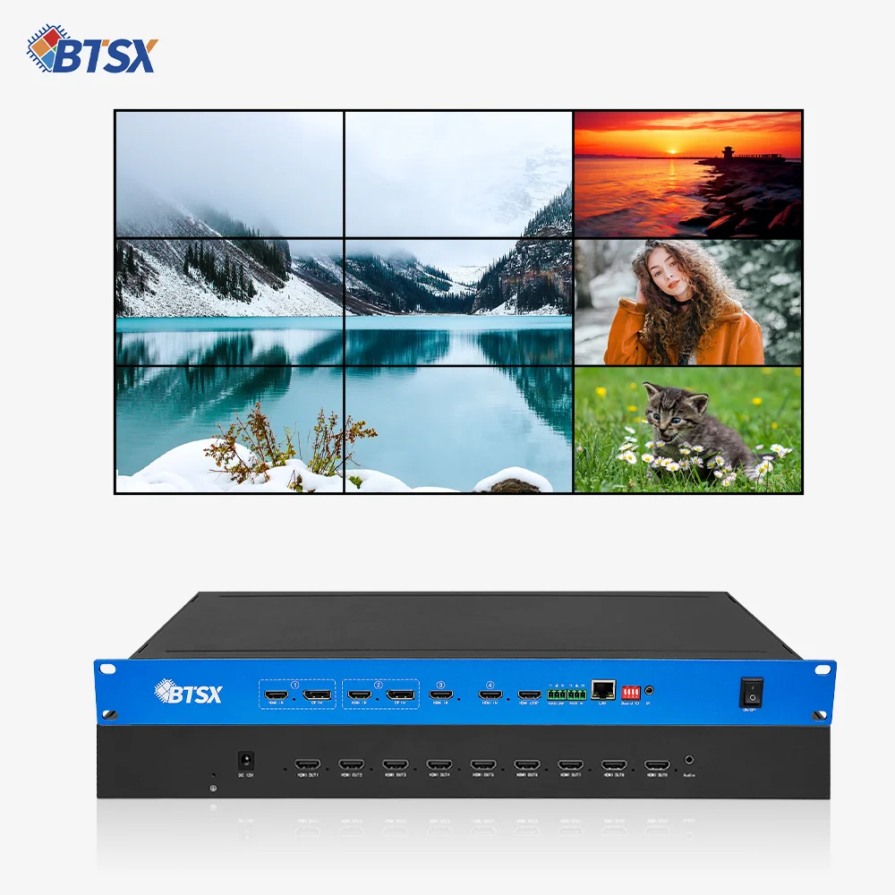 Bitvisus Free Roaming Zooming 4K 4096x2160 60Hz 3X3 4 in 9 Out Latency Free Video Wall Controller with 3-Year Warranty