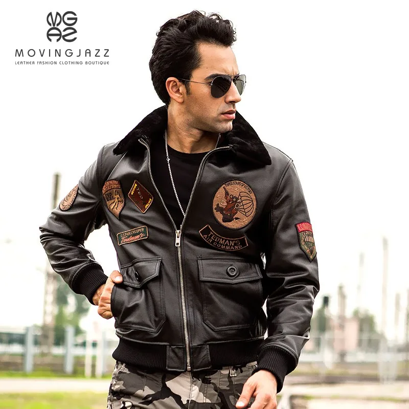 2024 New Winter 2G1 Pilot Top Layer Cowhide Men\'s Wool Collar Paratrooper Air Force Plus Cotton Embroidered Male Leather Jackets