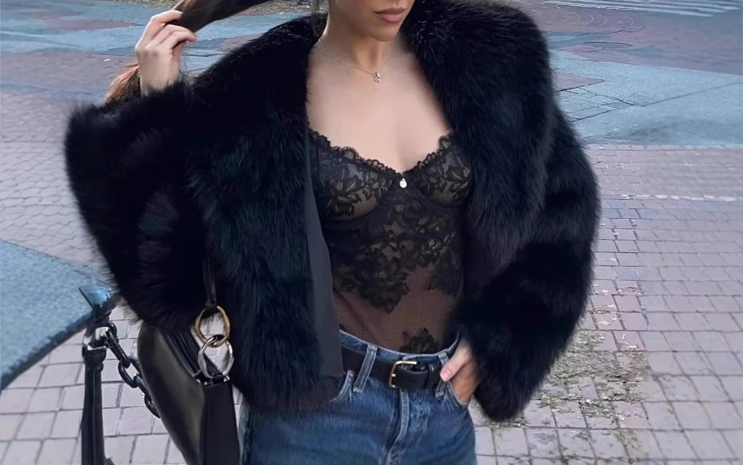 

Осень-зима, новое женское черное пальто из лисьего меха, меховая куртка Babes