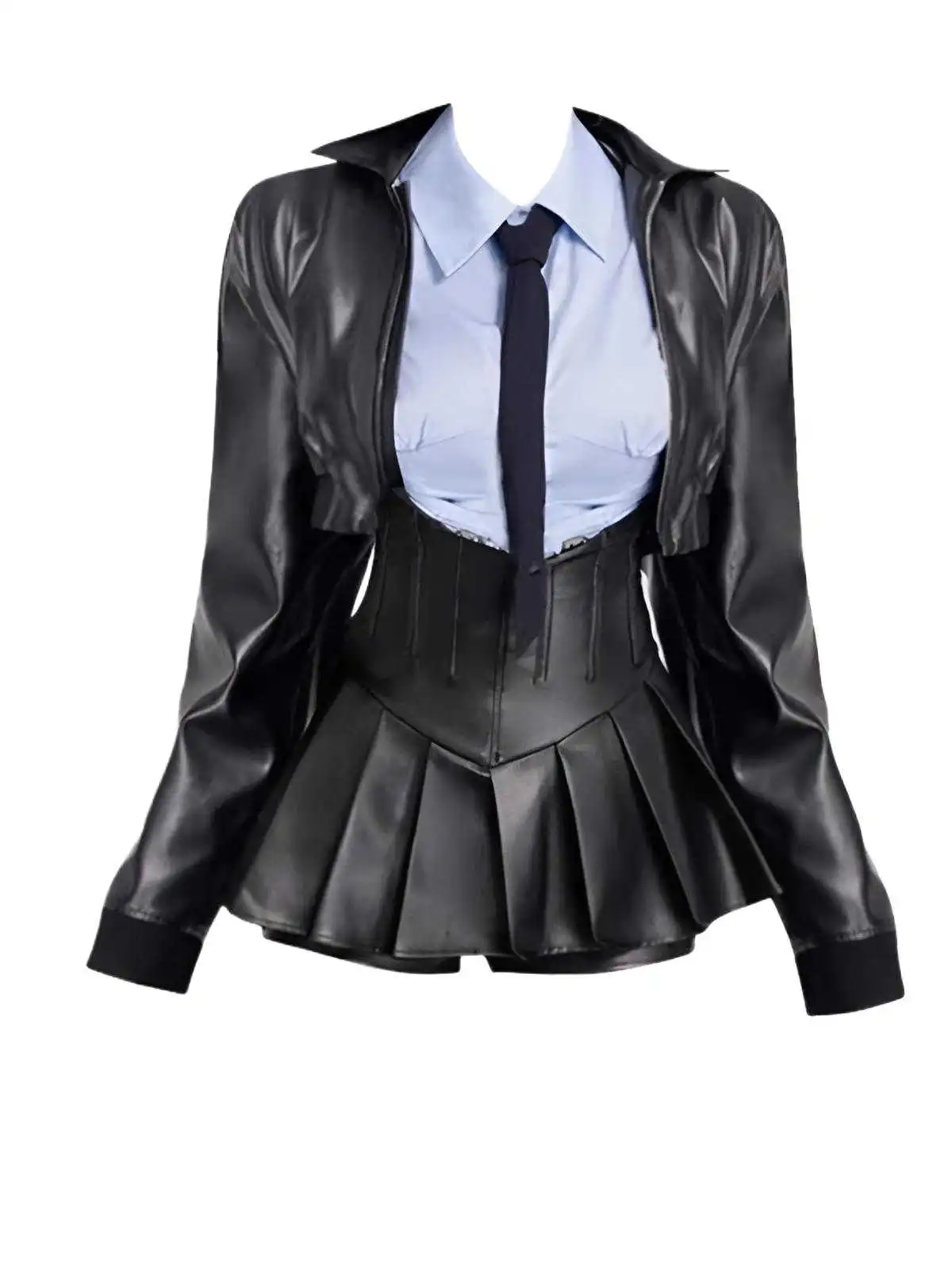 

Plus Size Slimming Effect irt And Skirt Set High Waist Pleated Dr for plus Size Women Casual Commute Sle Long Sve round ...
