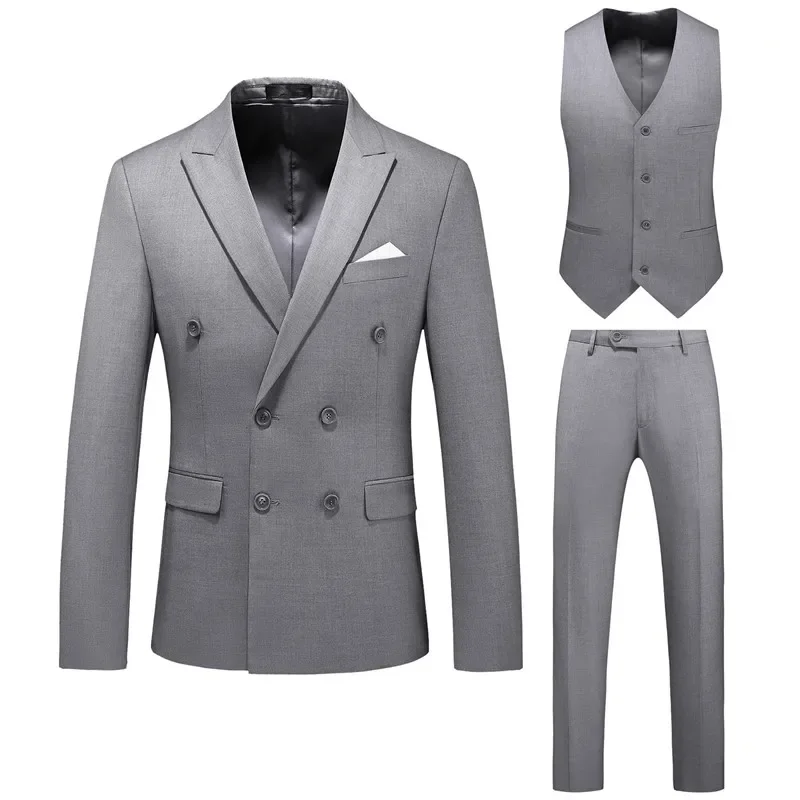 

S-6XL (Jacket+Pants+vest) Men Suits Double Breasted 2023 Latest Design Double breasted Groom Wedding Tuxedos Best Costume Homme