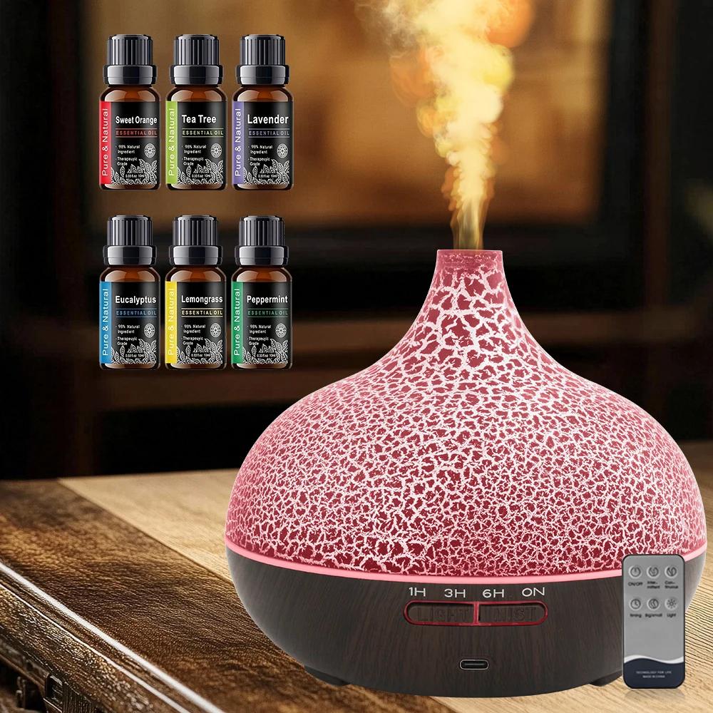 Smart Remote Control 550ml Crack Design Aromatherapy Humidifier Essential Oil Diffuser With 6 Oils for Home Office & Sleep