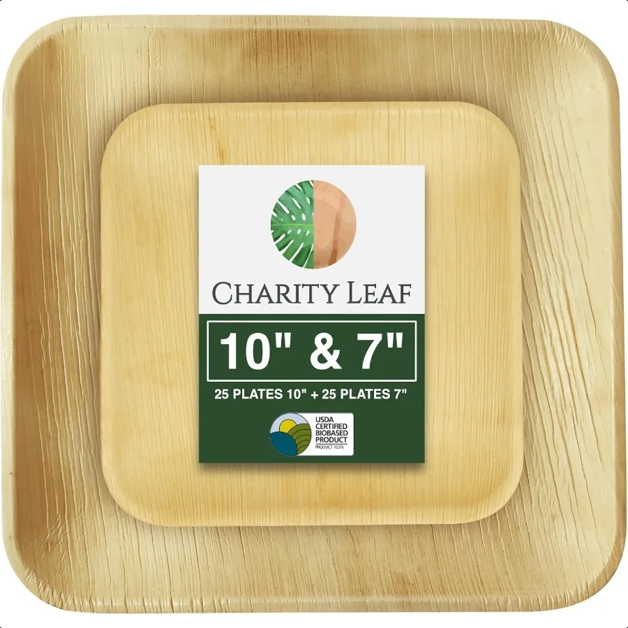 

50Piece Palm Leaf Plates Set 25 x 10 25 x 7 Square Plates Perfect for Parties Weddings and Everyday Use