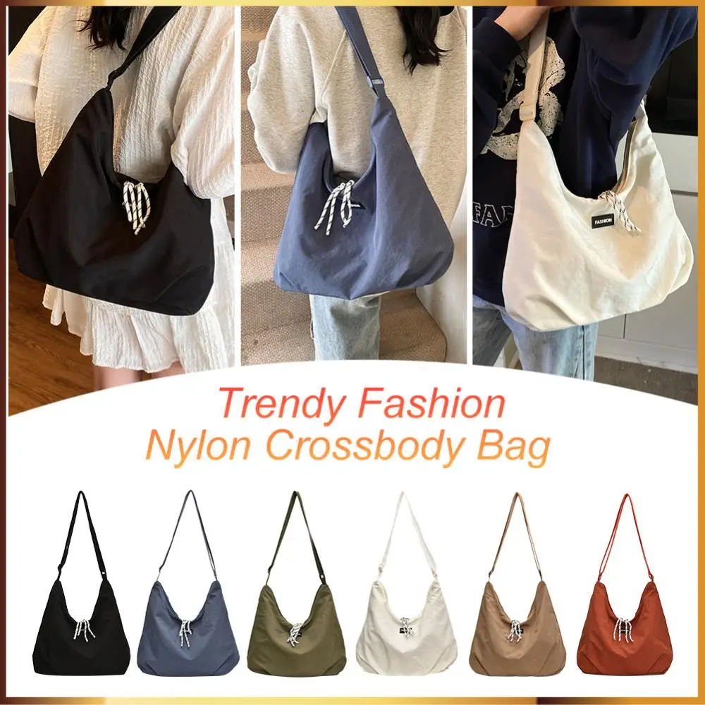 

Women Simple Crossbody Bag Large Capacity Slouchy Shoulder Bag Solid Color Tote Bag Nylon Tote Handbag Girls Shopper Bag