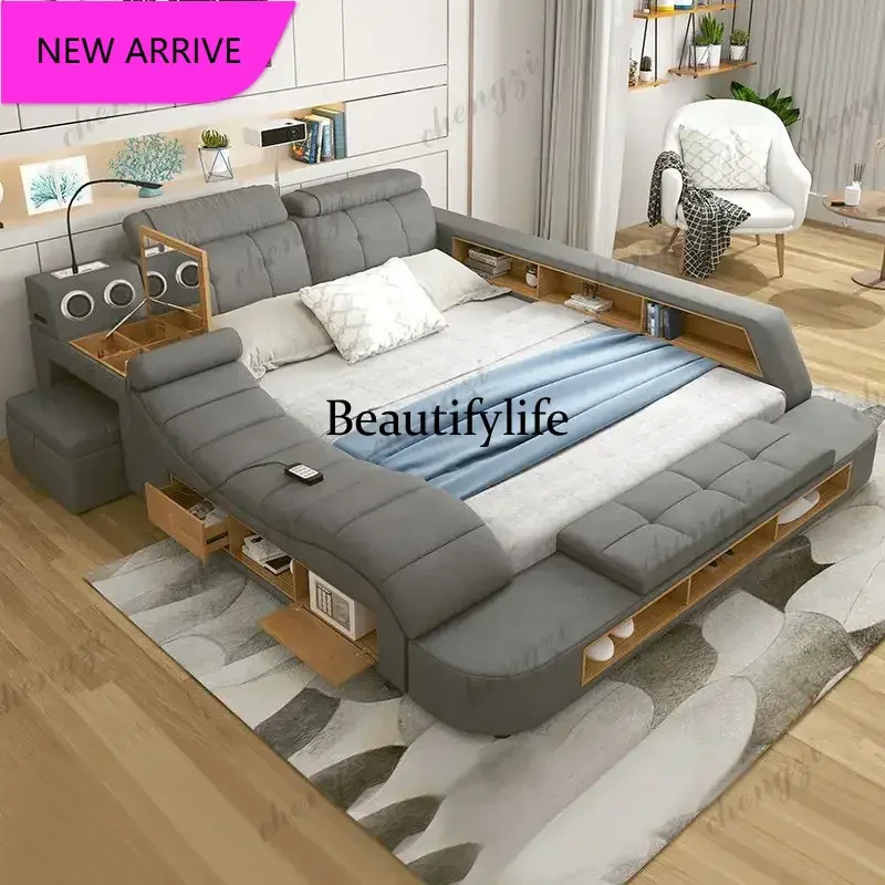 PPP  Headrest Style Double Bed Simple Modern Loft Massage Double Bed Twin Smart Sleeping Letto Multifunzione Bedroom