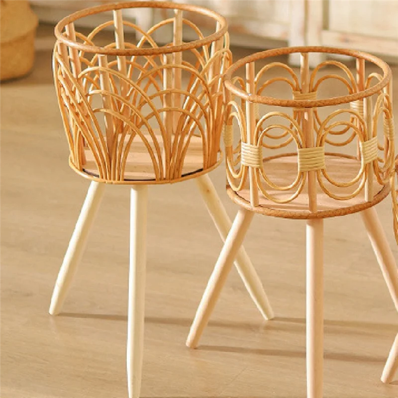 ABNL-soporte para plantas de interior de ratán, soporte para maceta de flores tejidas de paja, taburete con patas, cestas para macetas de suelo, estante para plantas de madera A Du