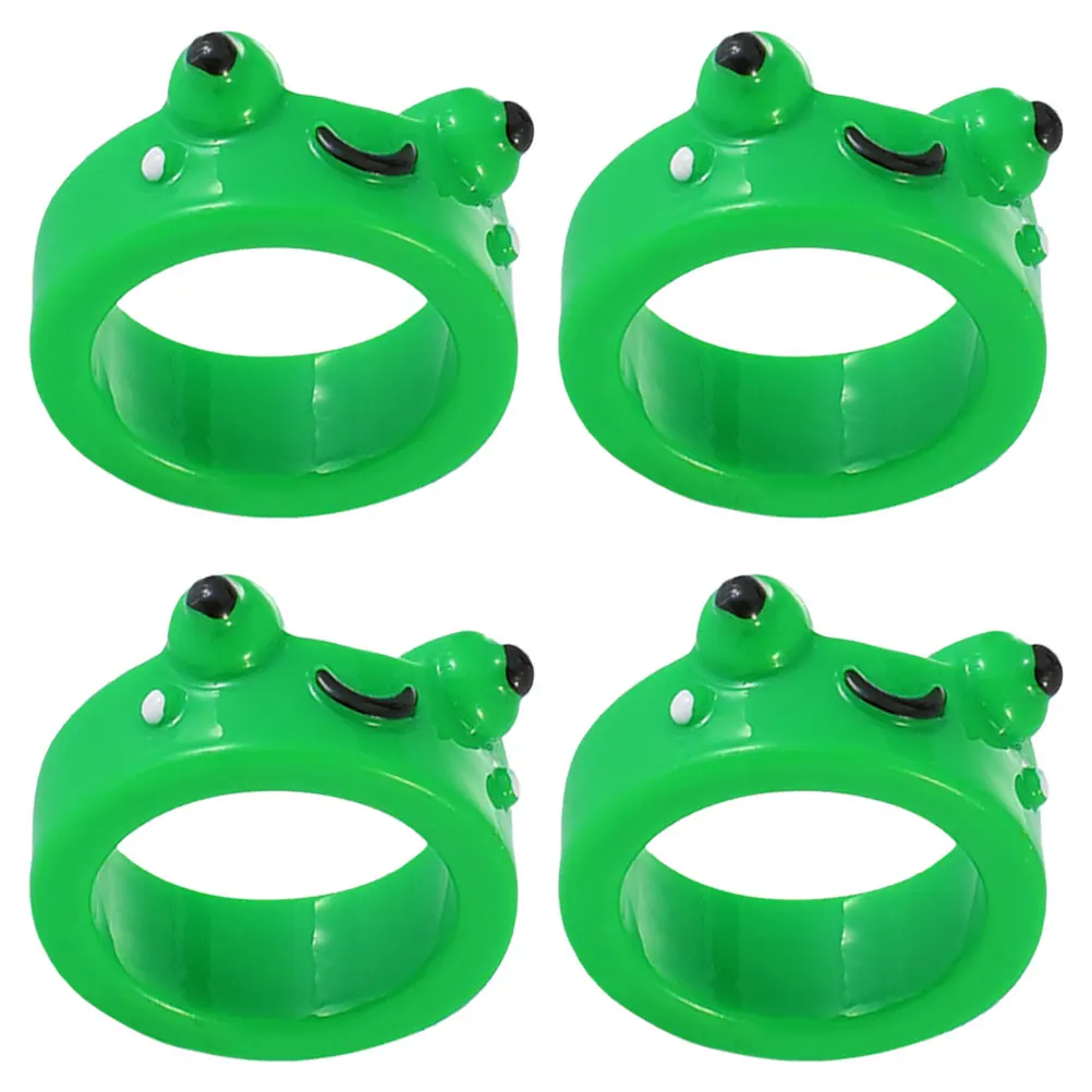 

4 Pcs Frog Ring Resin Cartoon Animal Rings for Girls Kids Jewelry Lightweight Safe Creative Detailed Workmanship Summer Party