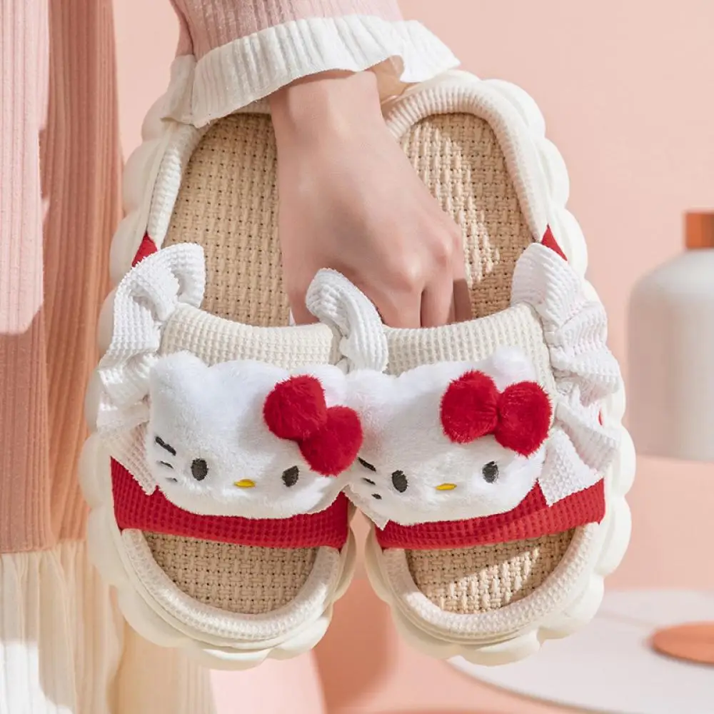 Kawaii Hello Kitty Sanrioed Slippers Anime Cute Cartoon Spring Summer Student Bedroom Thicken Sole Go Out Shoes Toys Girls Gifts