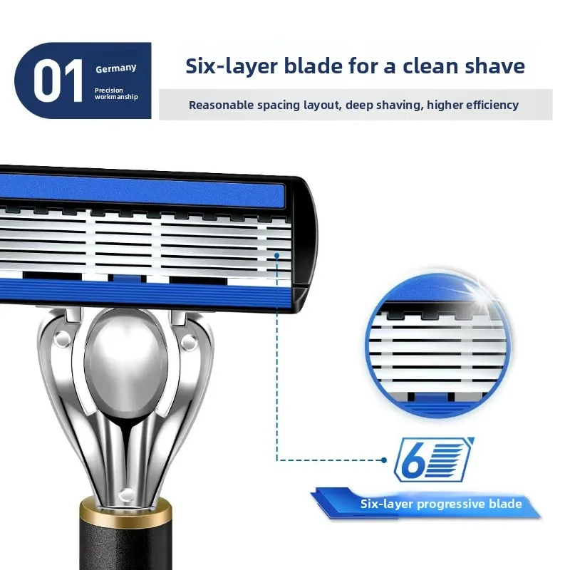 

High-Speed Men's Razor Set - 12 Pcs 6-Layer Blades with Razor Handle, Sharp Smooth Shaving Tool for Comfortable Close Shave