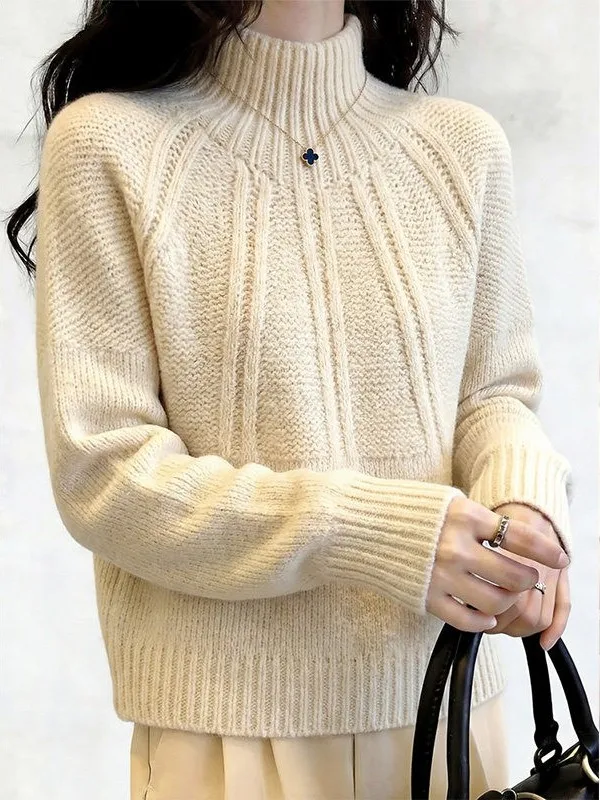 

Spring Knitted Sweater Medium Neline Beautifully Stitched Korean Sle Loose Fit Long Sve Polyester Fiber Warmth Emitting