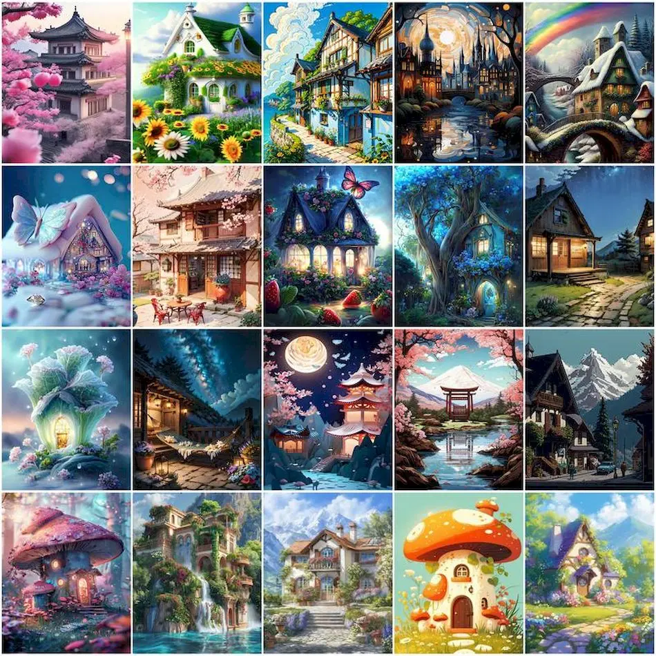 

GATYZTORY Painting By Numbers Architectural house scenery Markers By Numbers Acrylic Paints Picture Paint Diy Crafts Oil Art Set