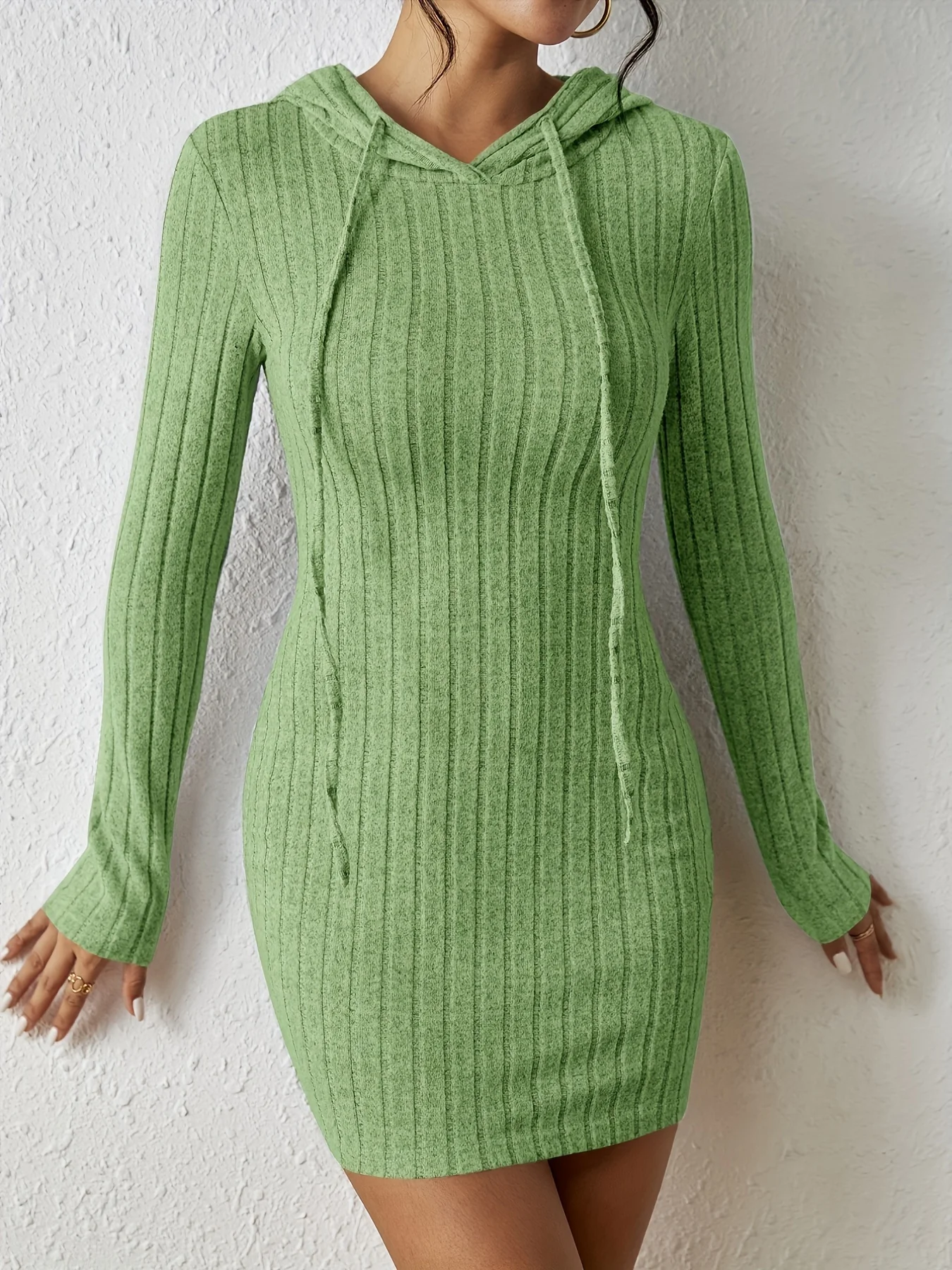 Solid color inner knitted dress bottoming hooded long-sleeved slim sweatshirt dress