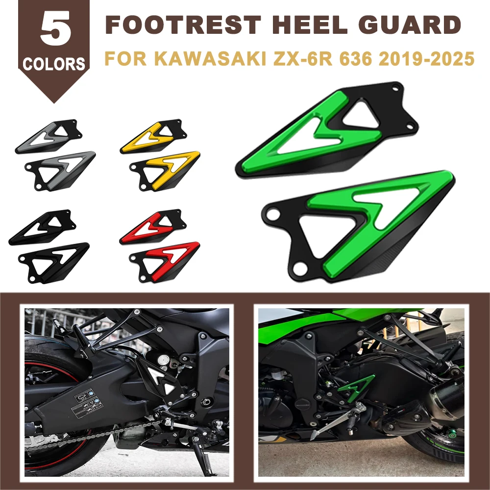 

Motorcycle CNC Footrest Heel Guard Cover Rearsets Foot Peg Pedals Protector For Kawasaki ZX-6R 636 ZX6R ZX 6R 2019-2024 2025