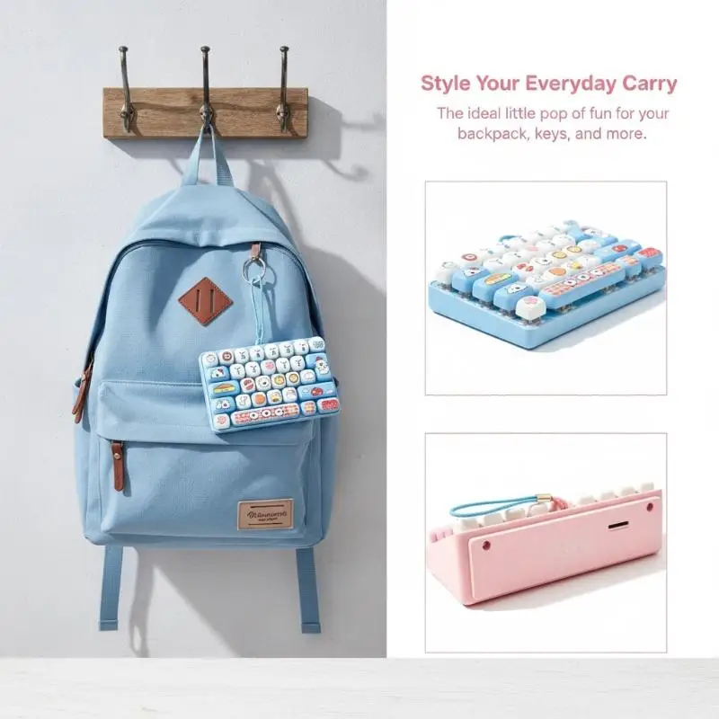Quiet Press 26 Key Fidget Button Keychain Stress Relief Sensory Toy Cute Backpack Hanging Ornament for Class