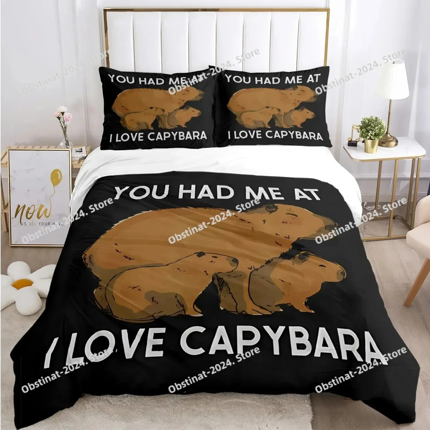Funny Capybara Anime Duvet Cover Kawaii Animals Bedding Set Soft Quilt Cover Full Size for Children Kid Teens Bedroom Decoration