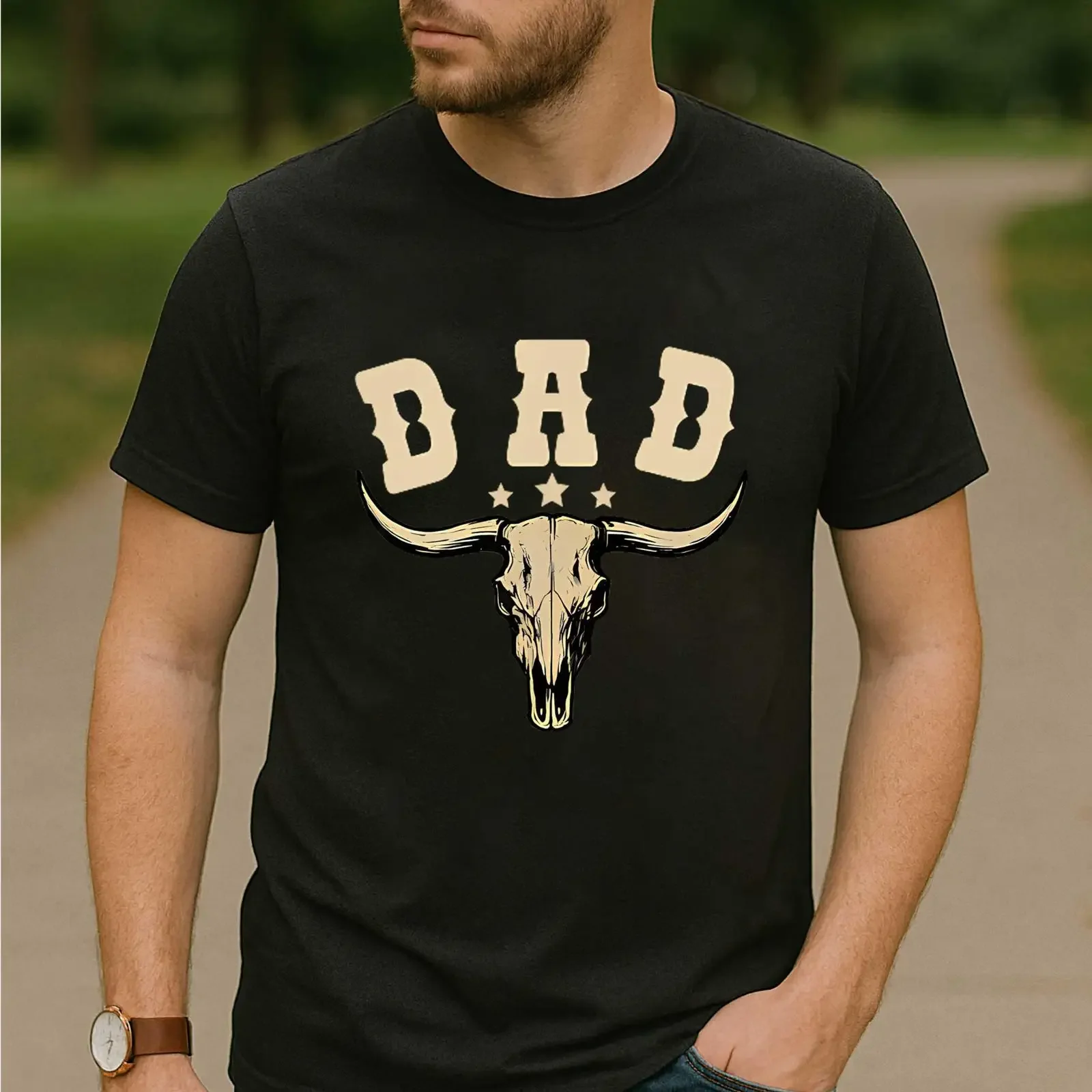Dad Bull Skull T Shirt Western Rodeo Cowboy Father amp 39 s Day Rustic for Men vintage Washed Stretched designer clothes Unisex