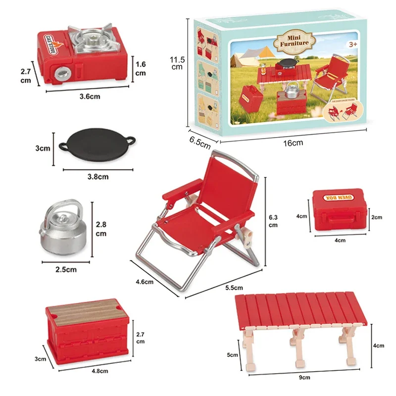 Simulação mini piquenique conjunto de acampamento casa de bonecas decoração cena ao ar livre mesas dobráveis cadeira fezes cassete fogões criança fingir jogar brinquedo