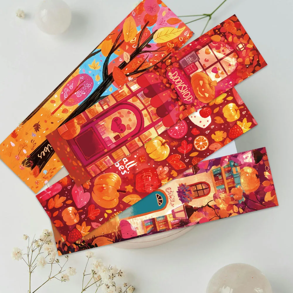 30pcs Colorful Cute Cartoon Fall Vibes Landscape Paper Bookmark DIY Library Book Club Page Marking Students Readers Gift