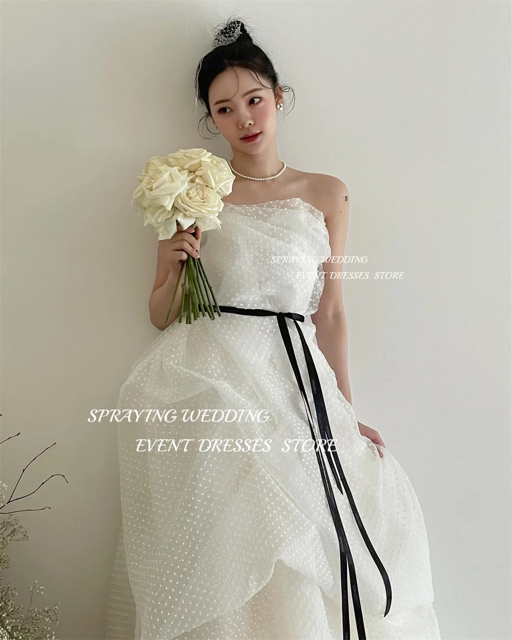 الرش العاج كوريا فستان الزفاف صورة تبادل لاطلاق النار حمالة تول فستان زفاف طول الأرض مشد الظهر 신بو ستناءريس مخصص 2025