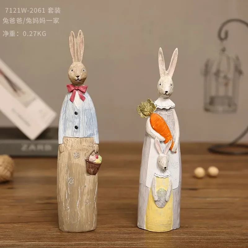 retro rabbit ornaments imitation wood carving couple rabbit creative home room bedroom desktop decoration window display