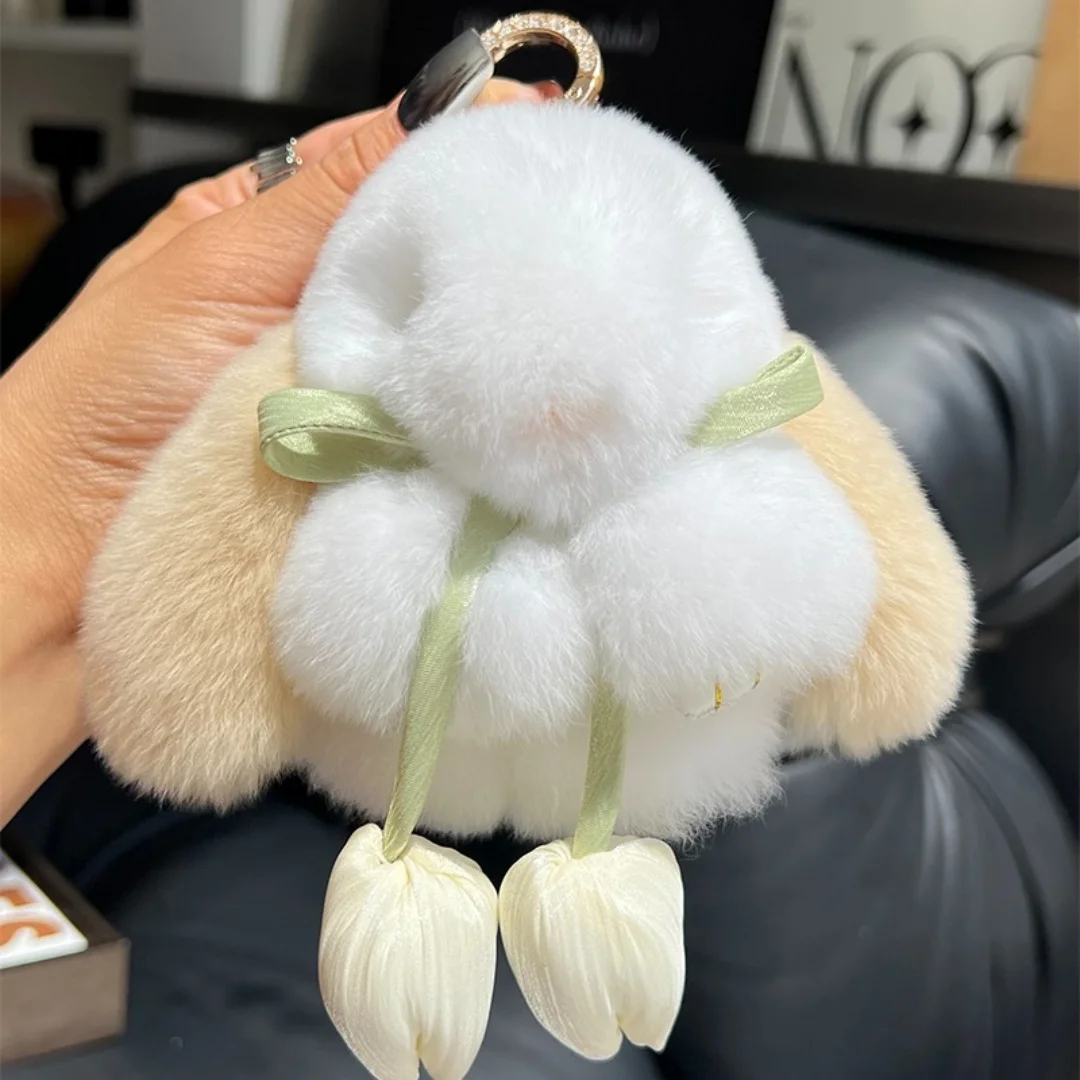 Woman Y2k Keychain Luxury Cute Fluffy Real Rabbit Fur Pompom Bunny Keychain For Girls Bag Car Key Chain Women Rabbit Key Tags