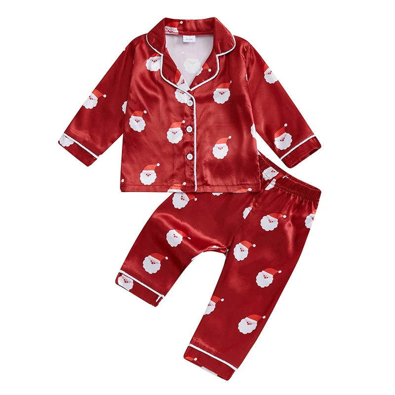 

Toddler Girls Christmas Pajamas Set Santa Print Shirts Tops Long Pants 2 Pieces Lounge Suit Sleepwear