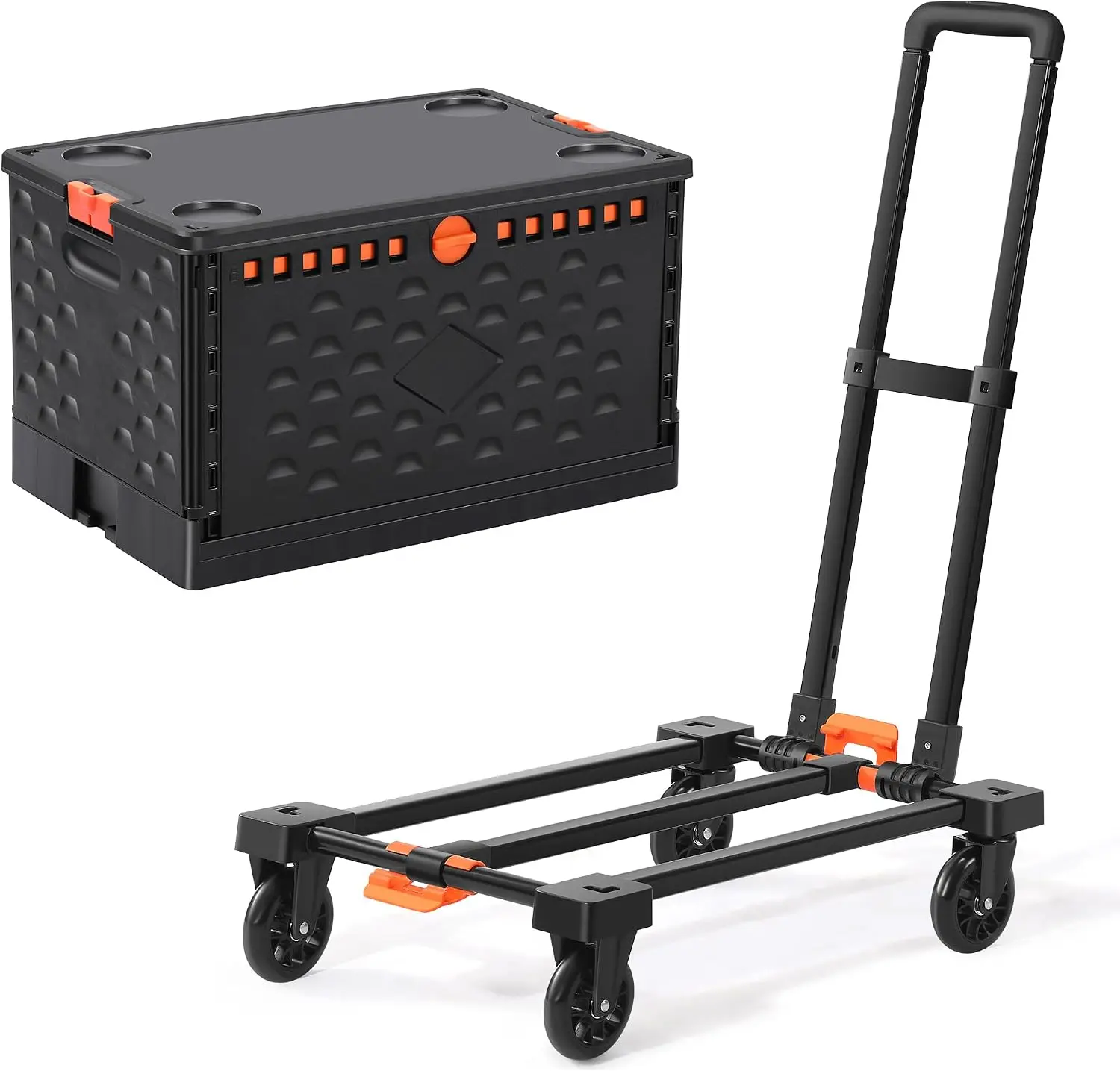 Collapsible Crate Folding Hand Truck Set No Assembly Required Teacher Rolling Cart With Wheels Shopping Cart For Groceries Storage Box On Wheels Tote Basket Mobile Storage Organizer Black