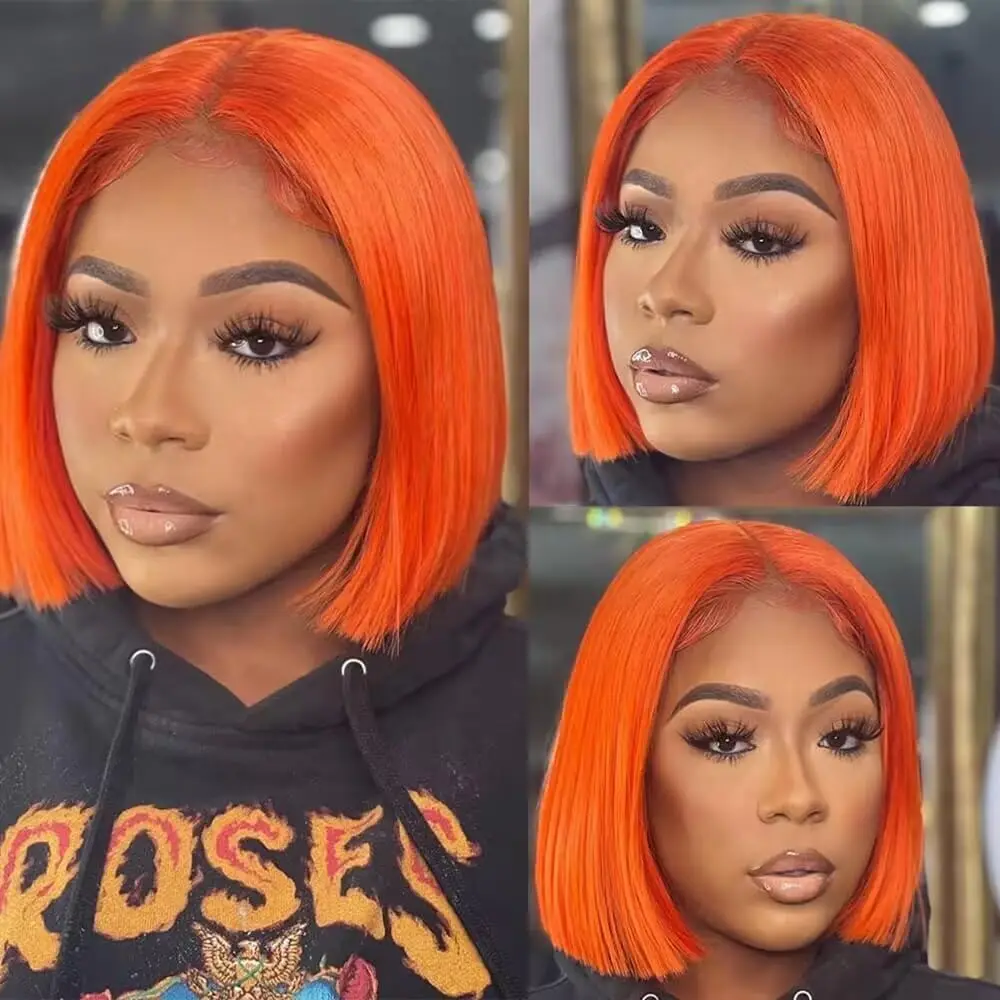 Ginger Orange Human Hair Wig #350 Bob Wig Human Hair 13X4 Transparent Lace Front Wigs For Women Brazilian Human Hair Pre Plucked