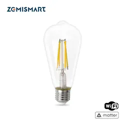 Zemismart Matter WiFi Smart Led Filament Light Bulb 7W Dimmable Tungsten Lamp E27 Homekit SmartThings Alexa Google Home 220V