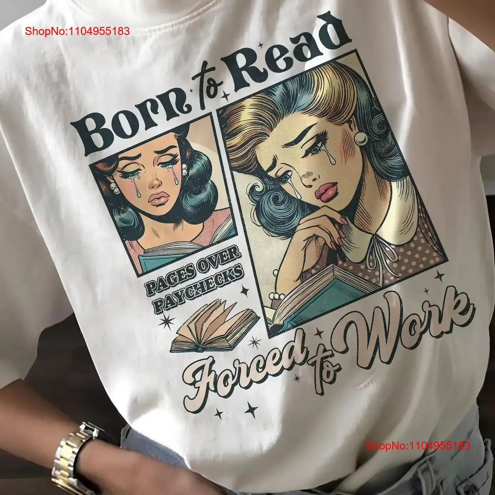 

Born To Read Forced Work T Shirt Funny Book Booktrovert Librarian Shir Force Bookish vintage Washed homme Casual Comfortable