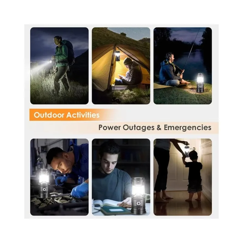 LED Camping Light Solar USB Rechargeable Portable Lightweight Foldable Outdoor Emergency Light Hiking Anti-Hurricane Flashlight