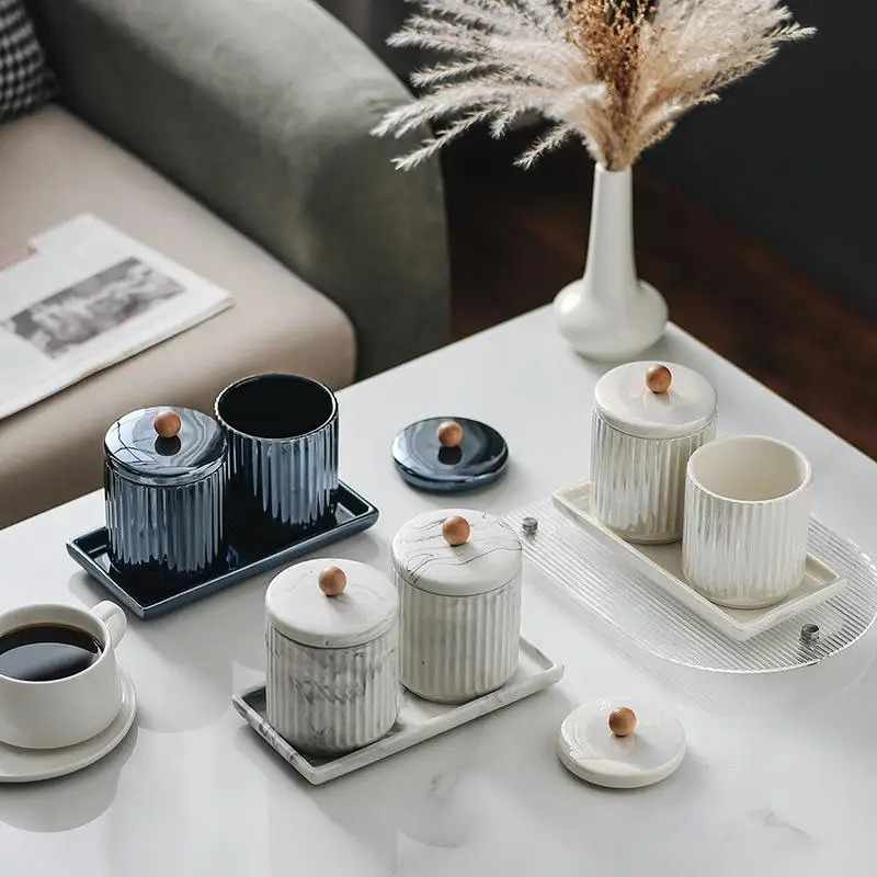 

Marble Ceramic Bathroom Toothbrush Holder Living Room Toothpick Container Storage Jar Combination Set Household Org...