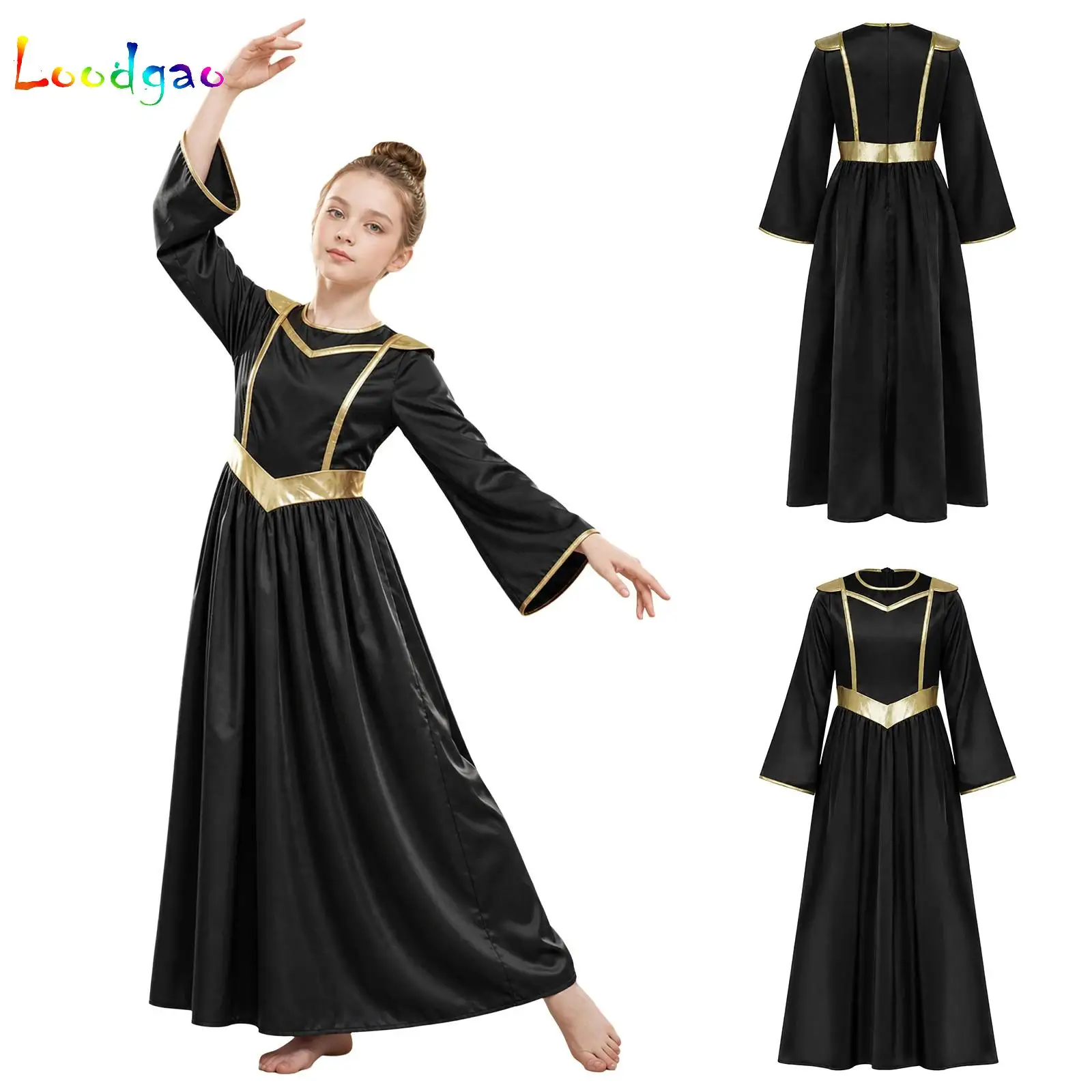 Worship Praise Dance Pullover Dress Kids Girls Modern Ballet Lyrical Dance Costume Invisible Zipper Etiquette Liturgical Dress