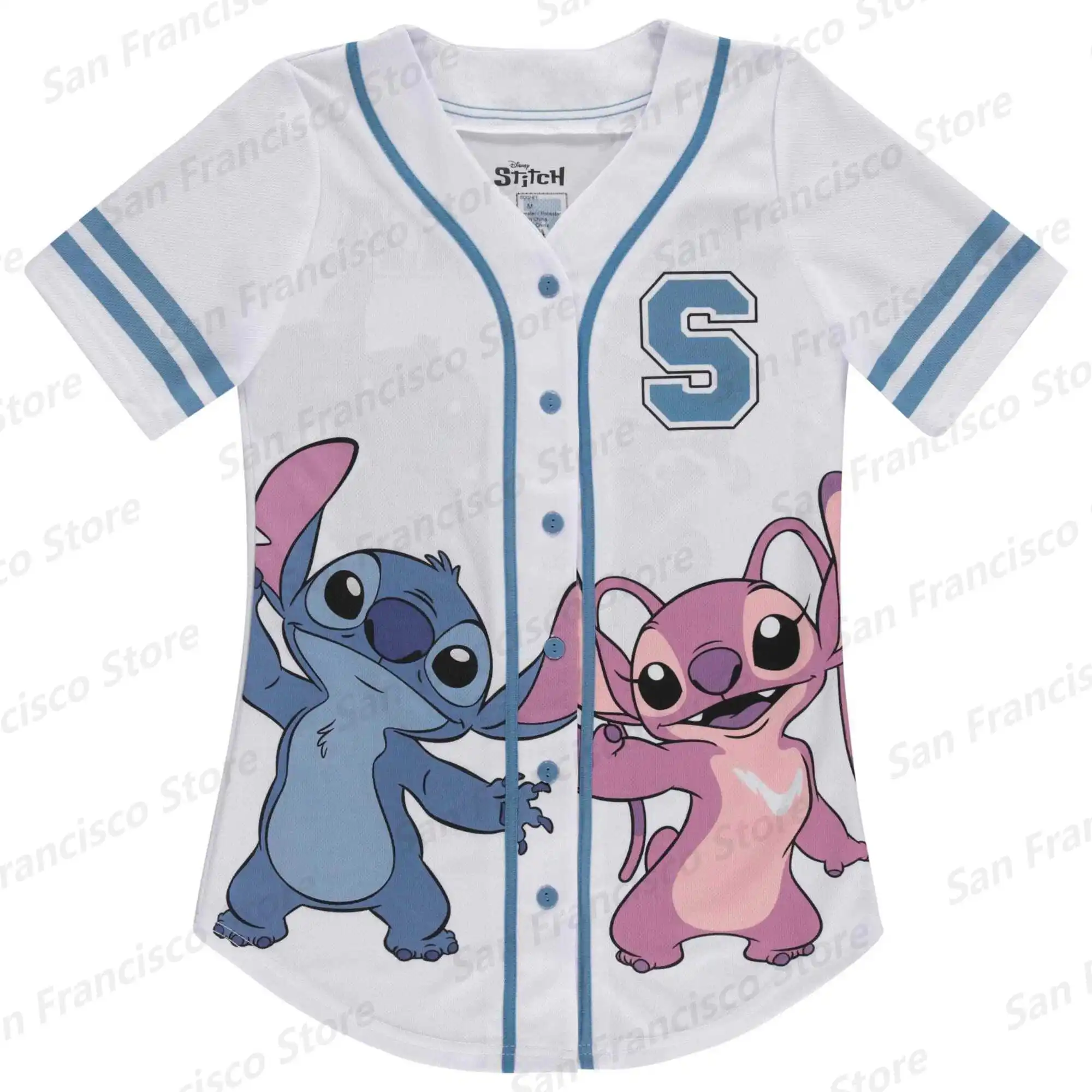 Summer New Boy&Girl Disney Stitch 3D Blue Tie-Dye Baseball Shirt KID/Adult Casual Breathable Collarless Shirt Jersey Hot Sale
