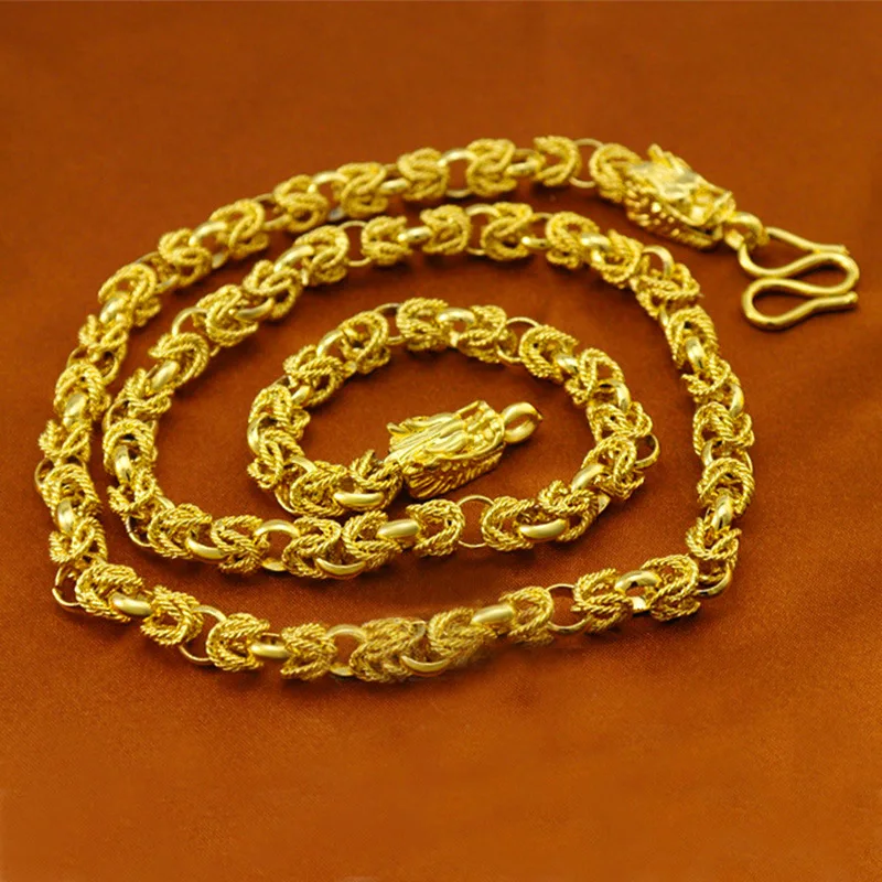 Zylax Jewelry Dragon Head Spring Necklace Men 24K Gold AU999 - Classic dragon + spring, rich 24K luster, reliable AU999, enhance