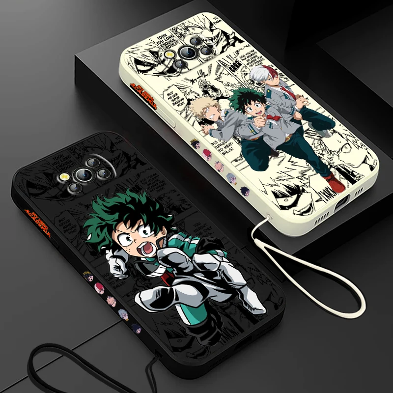 My Hero Academia Midoriya Izuku For Xiaomi Poco Cover For X4 X3 F4 NFC M6 M5 M4 M3 GT S Pro 4G 5G Liquid Left Rope Phone Case