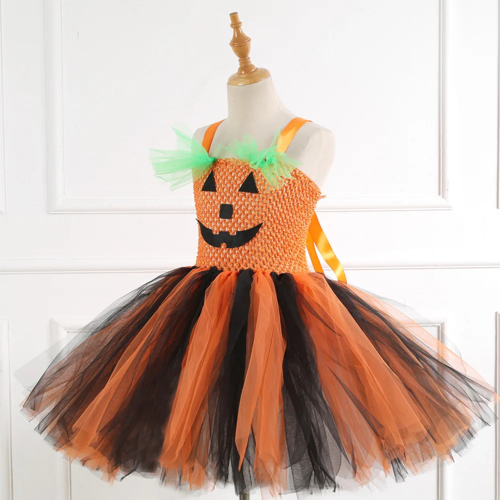 Pretty Pumpkin Dress Cosplay Costume Princess Dress Halloween Kid with Accessories